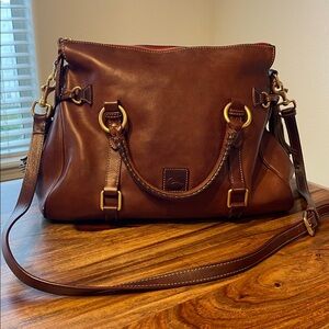 Dooney & Bourke Brown Leather Satchel with Gold Hardware